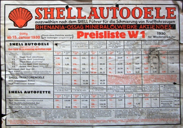 Shell Autooele Rhenania Ossag Pricelist 1930 (5902)